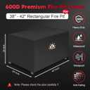 Zettum Fire Pit Cover Rectangular 42 Inch - Outdoor Fire Table Cover Rectangle Heavy Duty & Waterproof, 600D Patio Propane Gas Firepit Cover Rectangular Fade & Weather Resistant - 42 x 24 x 24 Inch