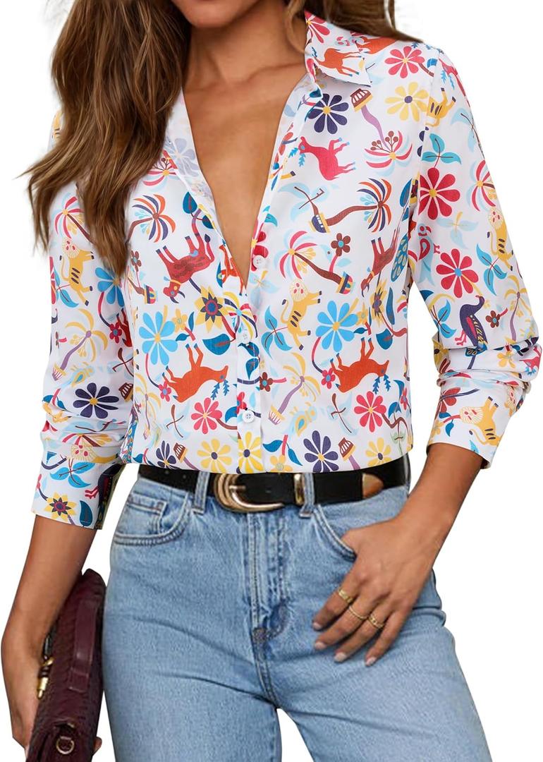 siliteelon Womens Button Down Shirt Dress Shirt Collared Long Sleeve Cotton Blouse Dressy Casual Button Up Work Office Shirt Small