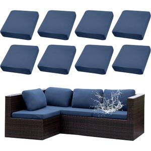 Outdoor Cushion Covers Set,8PCS Waterproof Patio Furniture Couch Seat Slipcovers, Replacement for Sofa Sectional Chair(CoverOnly) (Grey Blue)