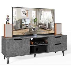Maxtown TV Stands for Living Room, TV Console Table for 55 Inch TV, Entertainment Center with 1 Cabinet, 2 Drawers, Media Console with Metal Feet for Bedroom, Living Room, Dark Grey