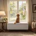 Homepop Home Decor | Upholstered Bench with Nailhead Trim | Large Ottoman with Storage for Living Room & Bedroom | Decorative Home Furniture, Gray Woven