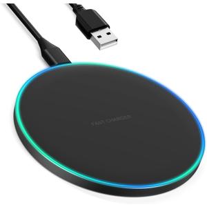 Wireless Charger Compatible with iPhone 17 16 15 14 13 12 11 Pro Max/ Mini/ Plus/ XR/ X/ 8, 15W Max Fast Wireless Charging Pad Mat for Samsung Galaxy S23/ S22/ S21/ S20/ S10, Galaxy Buds