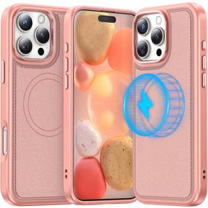 Meifigno Magnetic Case Designed for iPhone 16 Pro Max, [Luxury PU Leather] [Compatible with Magsafe] [Metal Button] Protective Phone Case Compatible with iPhone 16 Pro Max (2024) 6.9", Rose Gold