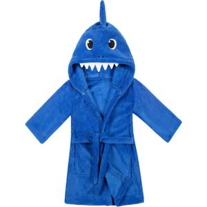 Kids Boys Girls Shark Soft Hooded Bathrobe Toddler Robe with Animal Hood