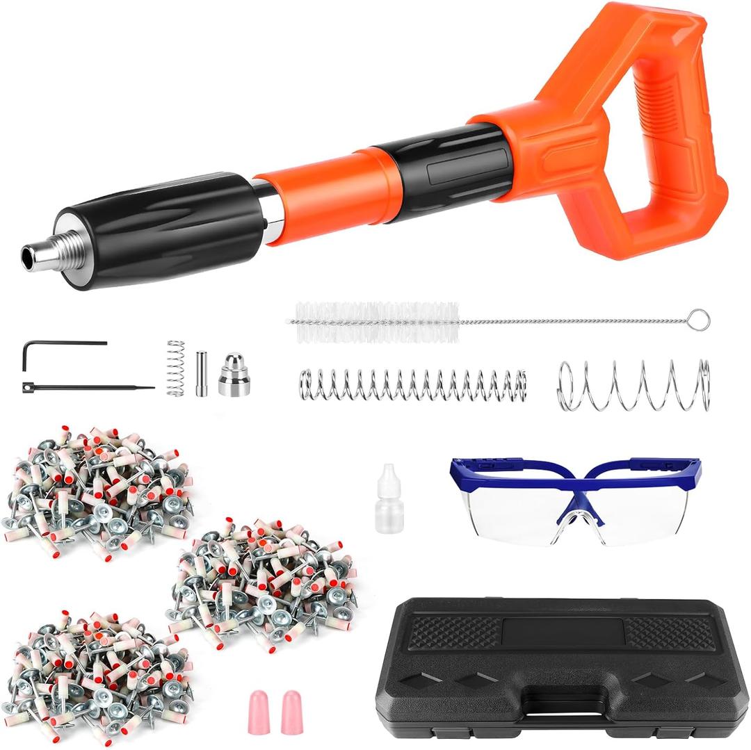 Concrete Nail Gun Kit with 300 Round Nails, 5 Speed Nail Gun Nail Gun, Concrete Nail Gun for Steel & Concrete, Portable Nail Gun for Ceiling/Wire Hider with Gloves (B)