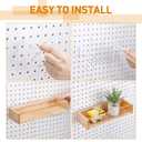 Marsui 2 Pcs Wooden Pegboard Shelf with Acrylic 12.2 x 3.94 Inch Wood Display Shelves Brackets with Metal Hooks Heavy Duty Pegboard Accessories for Storage and Organization