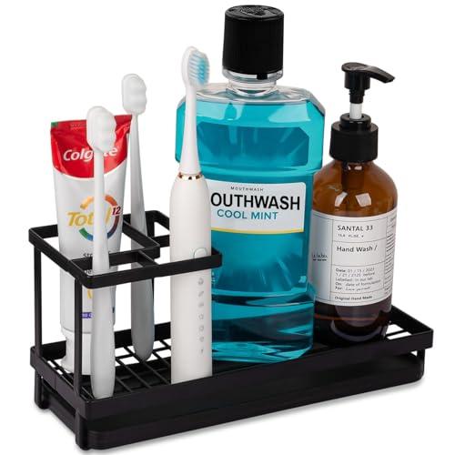 Toothbrush Holders for Bathrooms, Carbon Steel Tooth Brushing Holder Electric Toothbrush and Toothpaste Organizer Bathroom Accessories for Countertop, Shower, Sink - Matte Black