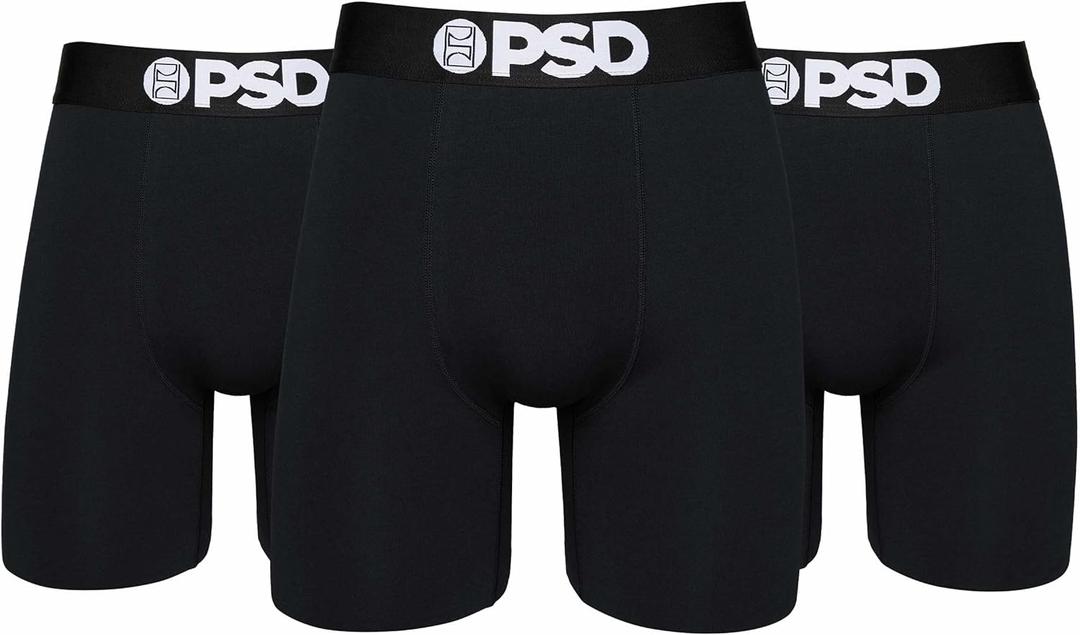 PSD Underwear Mens Boxer Briefs - Solid Basics, Standard Length Pack & Singles, Soft & Breathable Boxer Briefs for Men (XX-Large, Black 3-pack)
