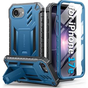 FNTCASE for iPhone 17e Phone Case: [Built-in Screen Protector & Kickstand] [Military-Grade Drop Protection] Heavy Duty Protective Full Body Shockproof TPU Rugged Protective Phone Cover Blue