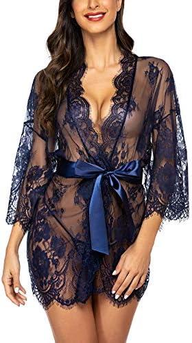 Avidlove Women's Lace Kimono Robe Babydoll Lingerie Mesh Nightgown, M