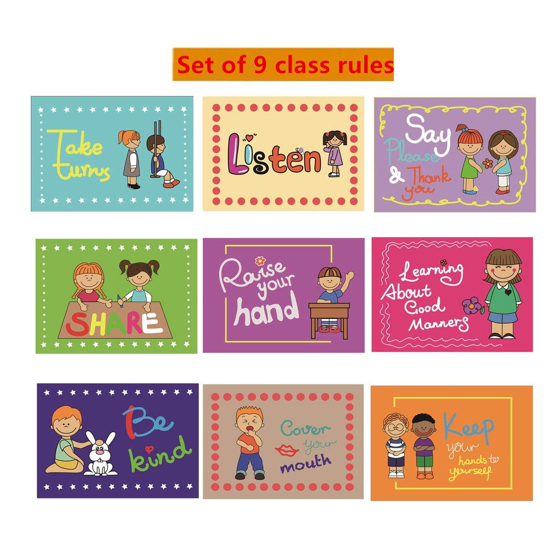 SANTSUN 9 Good Habits Polite Class Rules Teacher Classroom Signs.English Poster Classroom Wall Decoration. Class Organization Charts