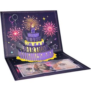 Creative 3D Pop-Up Birthday Card  Candle-Blowing Feature, Plays Happy Birthday Song, Includes Cash Slot & Message Card Holder