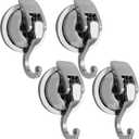 Suction Cup Hooks - Heavy Duty Glass, Reusable, No Hole Punched, for Bathroom Robe & Garland (Silver, 4 Pack)