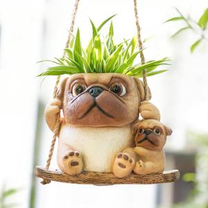 Swing Dog Hanging Planters for Indoor Plants, 6.3 Inch Hanging Baskets for Plants Outdoor, Small Succulent Pots with Drainage Hole, Resin Plant Hangers Outdoor for String Of Pearls, Gift for Mom