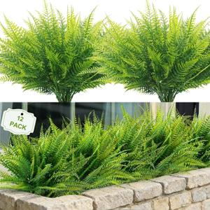 FGSAEOR 12 Bundles Artificial Boston Ferns Flowers for Outdoor Indoor, Faux Flower with Eucalyptus Leaves Fake Plants Greenery, Garden Home Decor (Persian Grass)