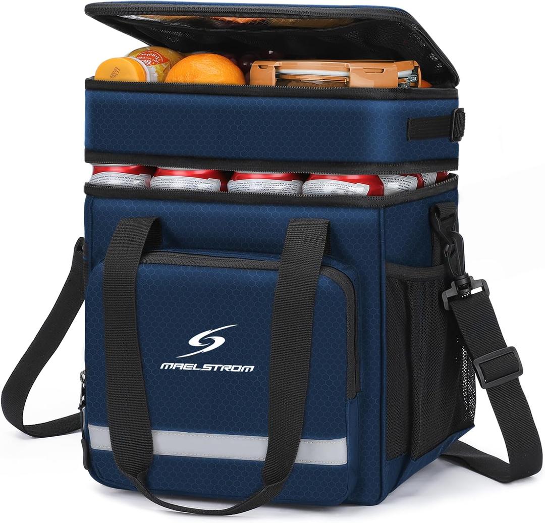 Maelstrom Lunch Box for Men,Insulated Lunch Bag Women/Men,Leakproof Lunch Cooler Bag, Lunch Tote Bag (2.Double-Layer (18L/28cans), 2.Double Layer - Blue)