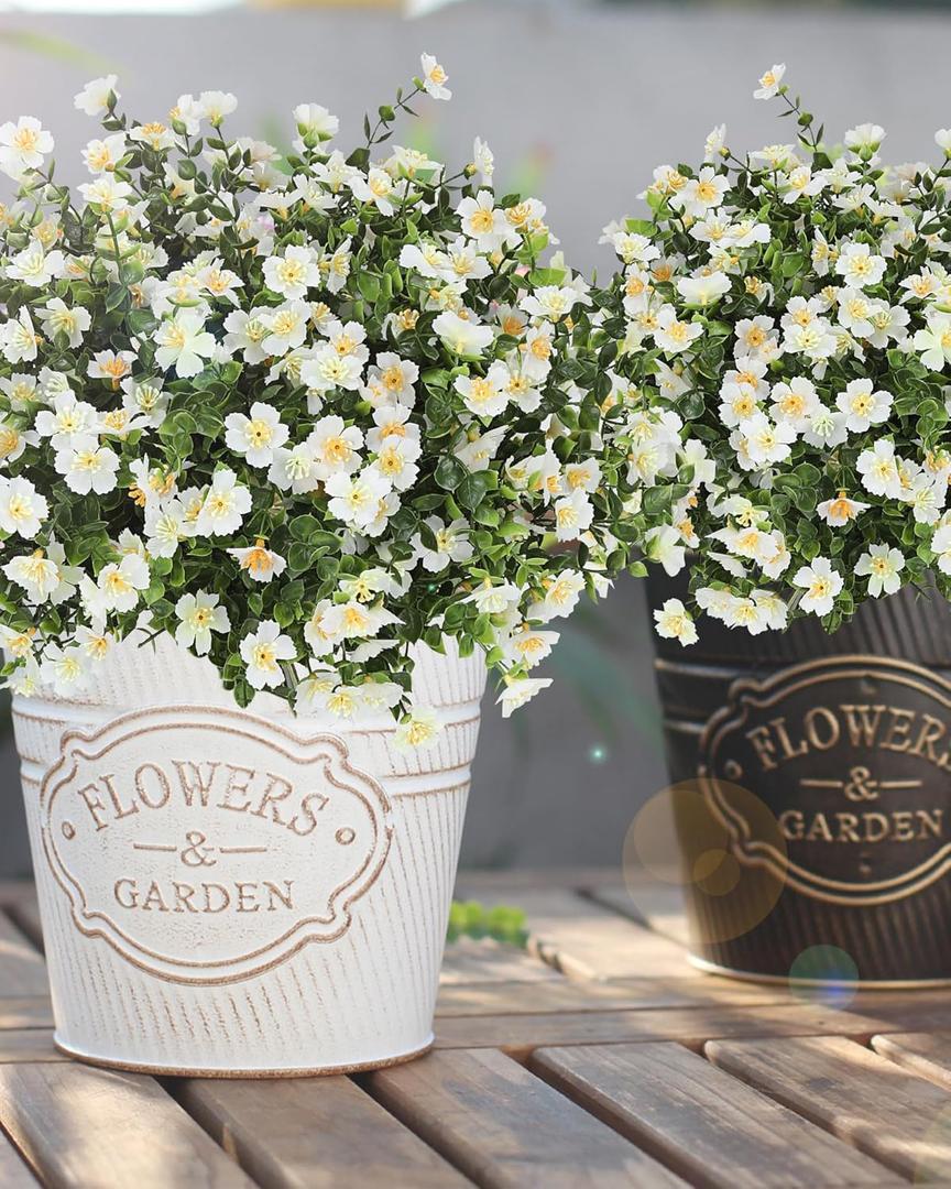 Artificial Flowers for Outdoors, 12 Bundles Fake White Flowers for Outdoor Planters, Faux Plants with Silk Flowers for Porch Decor Garden Patio Home Aesthetic