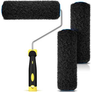 3 Pcs 9 Inch Drywall Compound Roller Cover with 1 Pcs Paint Frame, Drywall Texture Brush, Mud Roller for Putty, diatomaceous Earth, molding Paste, Textured coatings