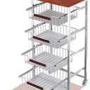 5-Tier Rolling Fruit & Vegetable Storage Cart with Drawers, Extra-Thick Metal Kitchen Organizer Cart on Wheels, Fruit Basket Stand& Fruteros para Cocina, Narrow Pantry Cart for Storage