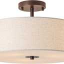 Semi Flush Mount Ceiling Light,16" Linen Drum Light Fixture,Bronze