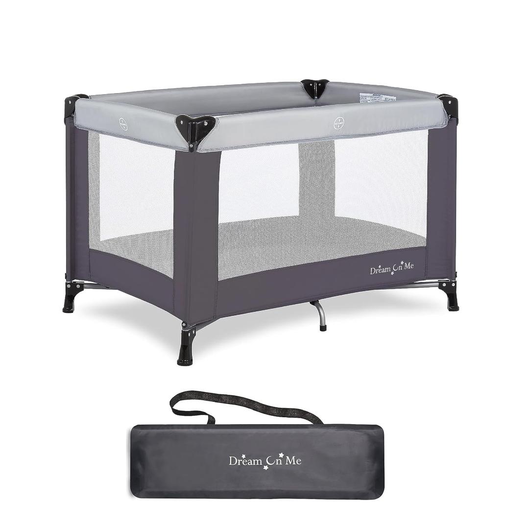 Dream On Me Nest Portable Playard in Grey with Carrybag an Shoulder Strap, Lightweight, Packable and Easy Setup Baby Playard, Breathable Mesh Sides and Soft Fabric - Comes with a Removable Padded Mat