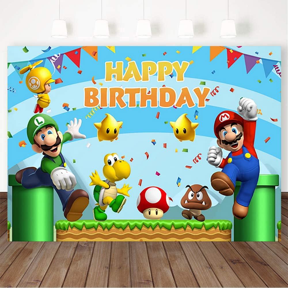 8X6FT Super Brother Photo Backdrop Video Game Happy Birthday Photography Background Adventure Bithday Party Supplies Kids Boys Baby Shower Studio Prop Cake Smash Banner