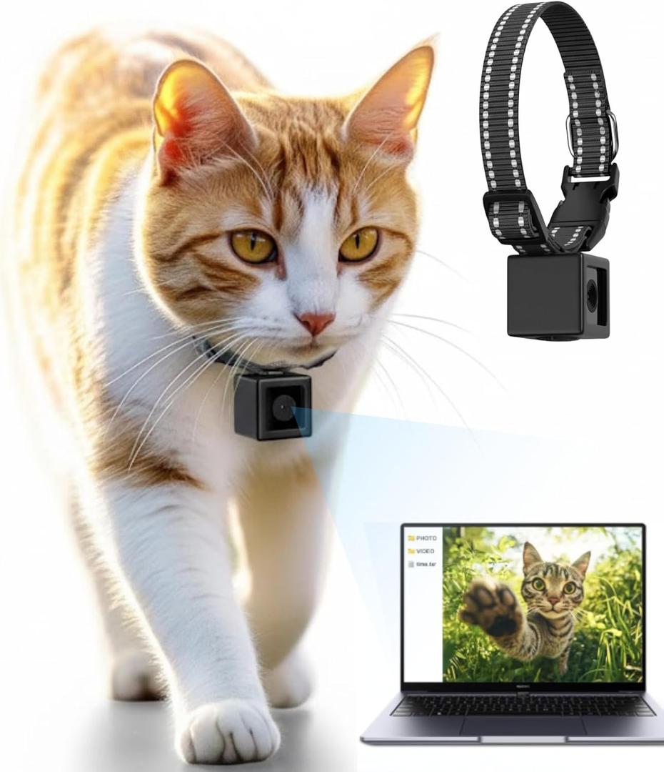 Cat Camera Collar 1080P HD Video Recording Pet POV Cam, NO WiFi NO APP, Mini Action Cameras for Cats/Dogs Tracking(No Micro-SD Card Included)