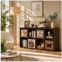 Solid Wood Walnut 8 Cube Storage Organizer Shelf with 4 Bins,Low Bookcase, 47.3″ x11.8″ x29.6″(H）