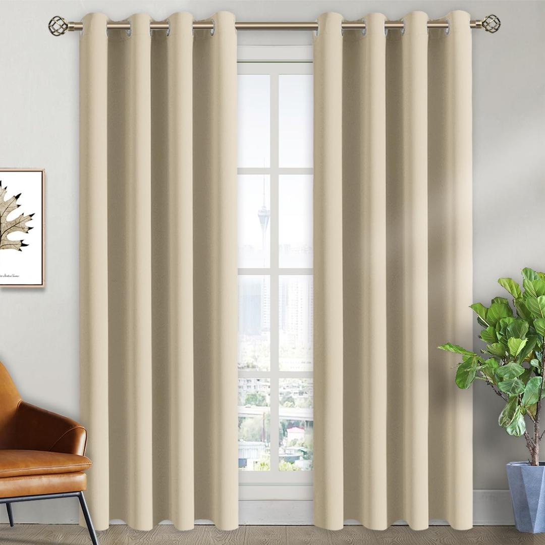 BGment Room Darkening Curtains 84 Inches Long - Grommet Thermal Insulated Drapes Window Treatment Curtains for Bedroom, 2 Panels, 52 x 84 Inch, Beige (52"W x 84"L (Pack of 2))