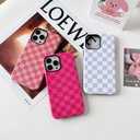 Compatible with iPhone 15 Pro Max Case, Cute Aesthetic Fashion Colorful Checkered Cover for Women, Shockproof Slim Soft TPU and Hard PC Protective Phone Case for iPhone 15 Pro Max - Hot Pink