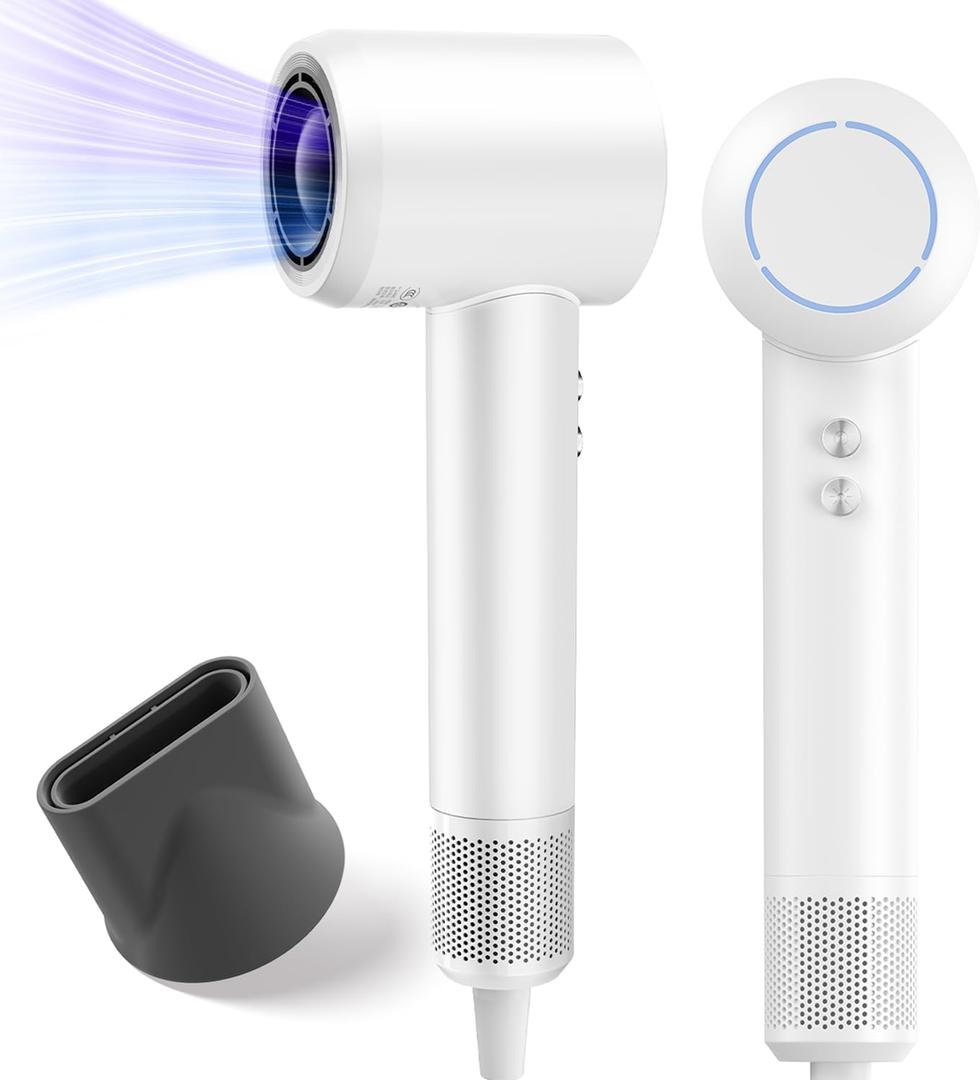 Hair Dryer, Ionic High-Speed Blow Dryer for Fast Drying with Brushless Motor, Portable Professional Hair Dryers with Magnetic Concentrator, Quiet Compact Hairdryer for Women & Men, Travel/Home/Salon (White)