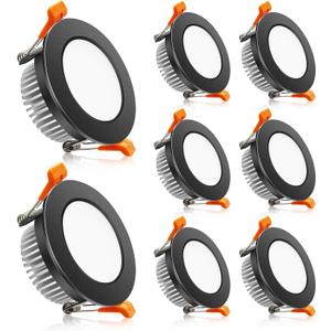 2 Inch LED Downlight, Recessed Lighting Dimmable Ceiling Light, 3W, 3000K Warm White, CRI80 with LED Driver(35W Halogen Equivalent), Black 8 Pack