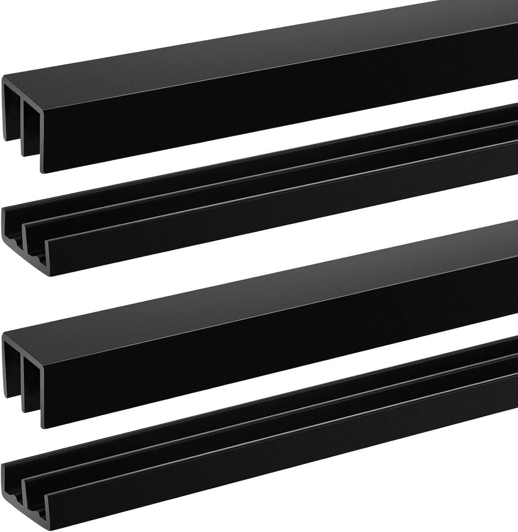 Landical 2 Sets Plastic Sliding Door Track Set for Cabinet Double Rails Panel Kit, 1/4" Thick Panels Glass Door Hardware System Window Track Quick Installation(4ft,Black)