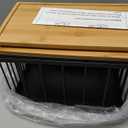 2 Set Large Stackable Wire Basket with Bamboo Tops & Tag- Pantry Organizer and Storage Bins, Kitchen Counter Cabinet Shelf Countertop Under Sink Organizing for Food Snack Produce Onion Potato Bread