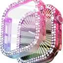 7 x Surace Bling Apple Watch Case with Screen Protector Compatible with Apple Watch Series 11 Series 10 46mm, Crystal Diamond Overall Protective Case Face Cover Bumper 46mm, Rainbow (Iridescent)