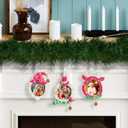 West style 2025 Snowflake Christmas Tree Ornaments Set 3 Pieces-Metallic Picture Frame Ornament Hanging Home Deco Gnomes Reindeer Hanging Pendant Holiday Keepsake Gift (Pink & Golden)