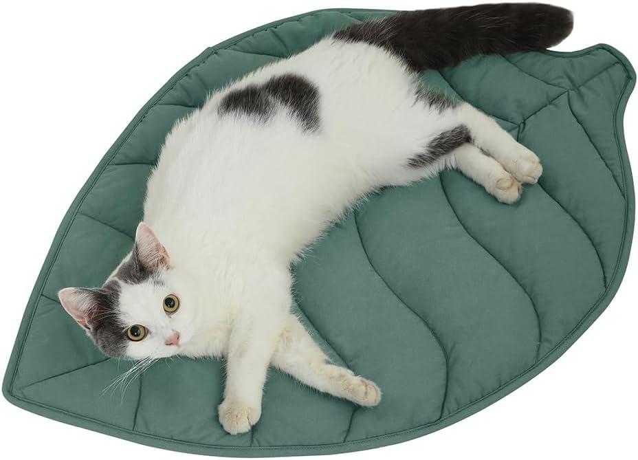 30 X 20 Inch Leaf Shaped Cotton Cat Bed Pad, Warming Cat Mat, Pet Warming Pad for Cats, Warmer Mat for Feral and Indoor Cats, 2025 Enlarged and Thickened Leaf Beds (Green-01)