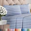 Cal King Size 4 Piece Sheet Set - Comfy Breathable & Cooling Sheets - Hotel Luxury Bed Sheets for Women & Men - Deep Pockets, Easy-Fit, Soft & Wrinkle Free Sheets - Blue Stripes Oeko-Tex Bed Sheet Set