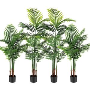 Jexine 4 Pack Artificial Palm Trees 4Ft 5Ft, Fake Plants Fake Trees Artificial Areca Palm Plants for Outdoor Indoor Faux Tree in Pot for Pool Home Office Housewarming Gift Modern Decoration