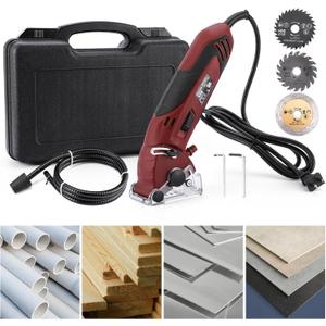 IRONWALLS Mini Circular Saw Set, 400W 3400RMP Multi-Functional Circular Saw Machine with 3PCS Carbide Tipped Blade, 110V Hand-Held Corded Electric Powered Mini Saw for Wood, Metal, Tile, PVC Plastic