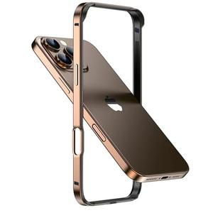 AOPNN New Aluminum Frame Metal Bumper Frame Slim Hard Case Cover for iPhone16 ProMax, Metal Frame with Soft Inner Bumper, Raised Edge Protection (Gold Titanium, for iPhone16 Pro Max)