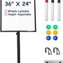 TSJ OFFICE Mobile Whiteboard Standing - 36 X 24 Inches Magnetic Rolling White Board, Height Adjustable Dry Erase Board on Wheels with Flip Chart Hooks, Black