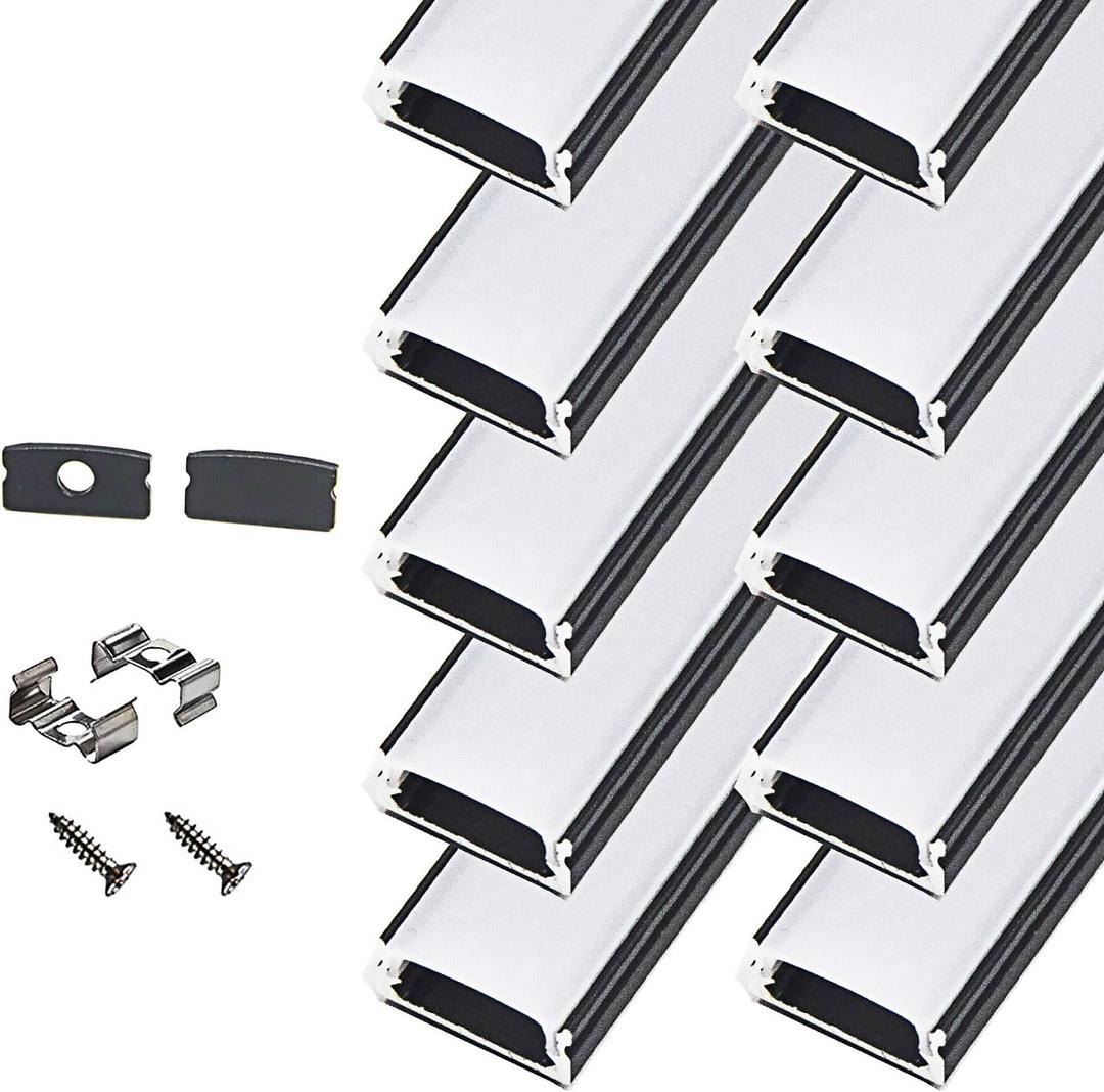 StarlandLed Black 10 Pack 2Meter/6.6ft LED Aluminum Track Diffusers Housing with End Caps and Mounting Clips for LED Flexible Strip