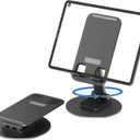 360 Rotating Cell Phone Stand for Desk, Adjustable & Foldable Phone Holder, Aluminum Desktop Phone Stand with Anti-Slip Base, Compatible with iPhone, iPad, Android Phones, K39B-Black