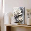Elegant White Rose Canvas Wall art Modern Abstract Floral Wall Decor Picture White Blooming Flowers Poster Print Painting for Office Living Room Bedroom Bathroom Home Decorate Prepare To Hang, 36"L x 24"W-Canvas