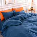 NEXHOME PRO 100% Washed Cotton Duvet Cover Super King 108"x98", Organic Natural Linen Look Textured 3 Pieces Bedding Set Royal Navy Klein Blue Breathable (No Comforter)