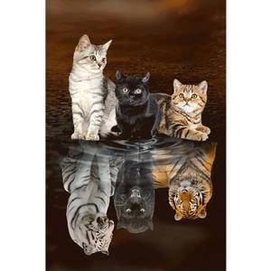 1000 Piece Wooden Jigsaw Puzzle for Adults, Cute Cats Water Reflection Tiger Illusion Puzzle, Wall Art Decor for Family Game Night, Stress Relief Gift (29.5" x 19.6")