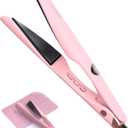 LANDOT Flat Iron Hair Straightener and Curler 2-in-1, Twist Ceramic Straightening Curling Iron for Smooth Straight & Bouncy Curls, Dual Voltage, Temp 250-450F All Hair Types, Blush Pink, 1 inch