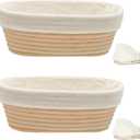 Banneton Bread Proofing Basket set of 2, 9.8 Inch Oval Sourdough Proofing Baskets with Liner, Dough Proofing Bowls, Made of Natural Rattan,for Sourdough Bread Baking Supplies
