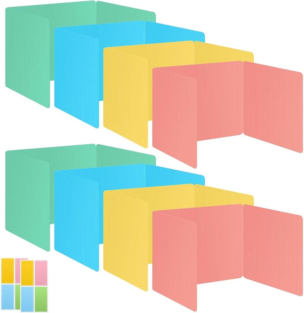 8 Pack Desk Privacy Panel Desk Divider - Pastel Color Testing Dividers for Classroom Supplies- Easy Clean Privacy Shields for Student Testing Desk dividers- Includes Extra Labels